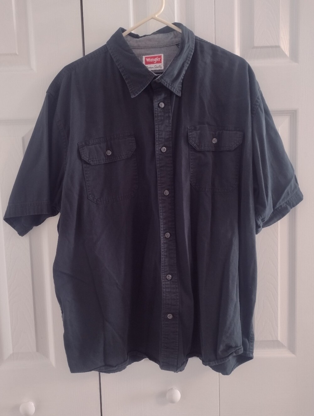 Wrangler Comfort FLEX Short Sleeve Pocket Black Button Up Shirt XL Workwear